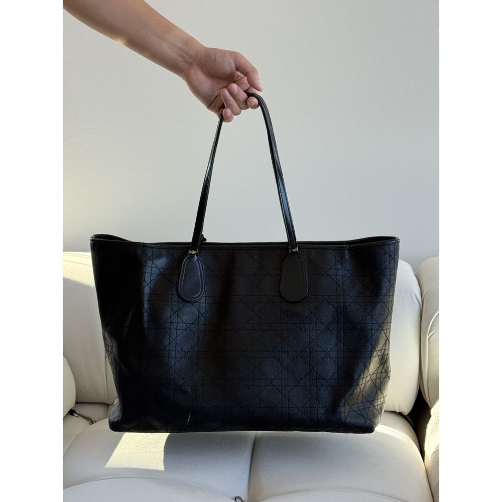 Christian Dior Coated Canvas Cannage Large Panarea Shopping Tote Black (PROJECT)